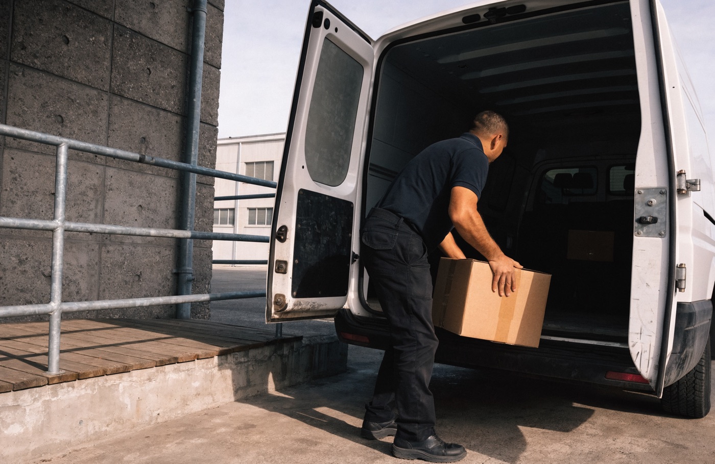 Sperriges Gut wird für die Direktfahrt in den Transporter verladen
