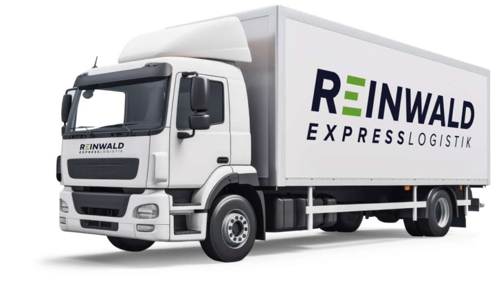 Anfrage erfolgreich Ein weißer Lieferwagen von "Reinwald Expresslogistik" steht auf einem weißen Hintergrund.